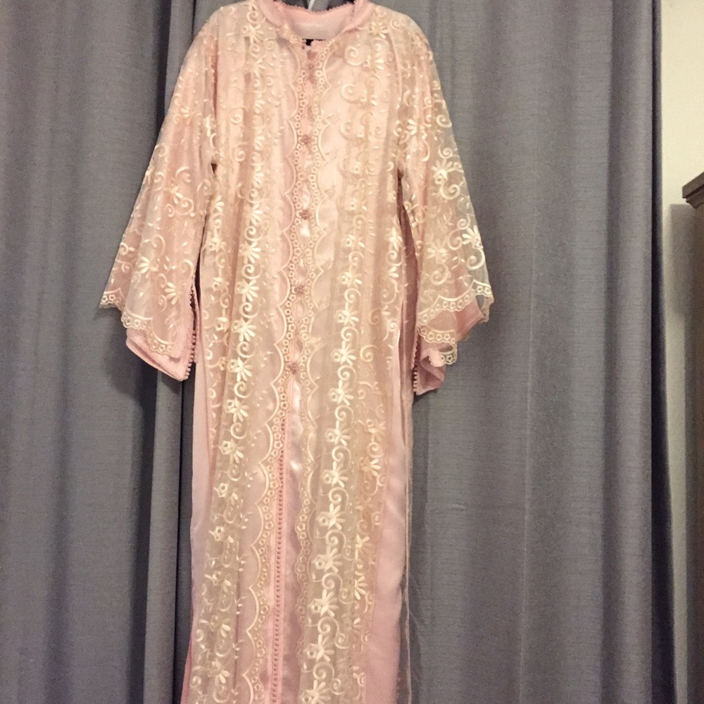 Moroccan kaftan takchita dress pink lace new L